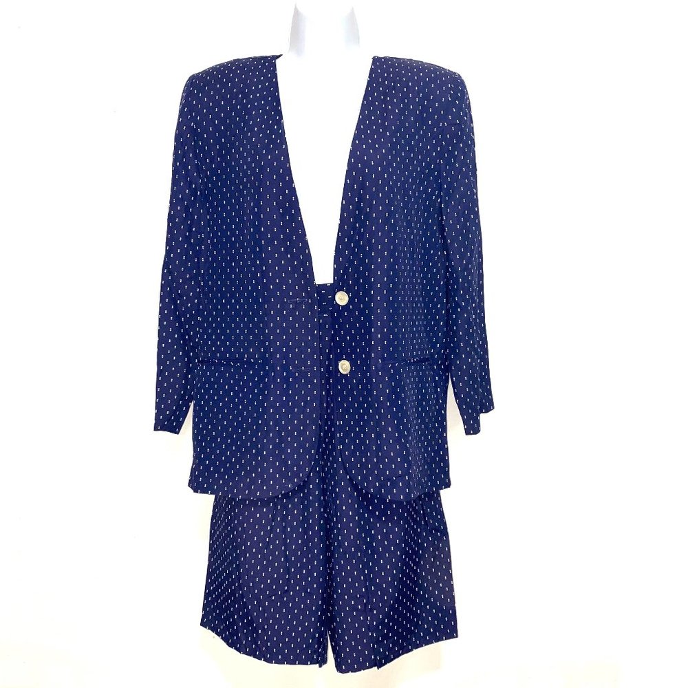 Vintage Women's Tofy 3-Pc Set Jacket Skirt Shorts, Navy Blue Size 10